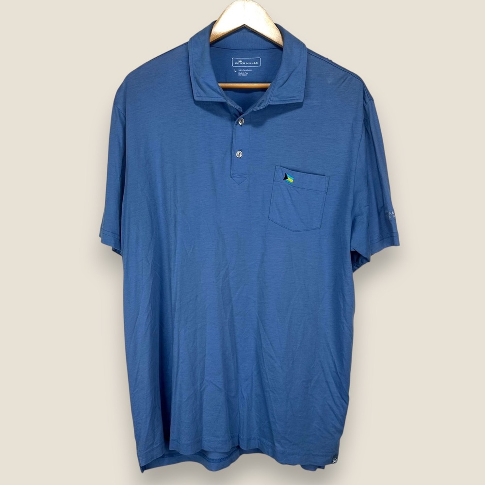 Peter Millar Bahamas Strong Pro-Am Polo Shirt Men Large Blue Seaside Cotton